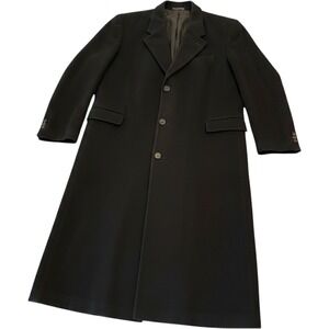Tailors Row Mens Pure Wool Overcoat Black Long Trench Coat Made in Macedonia